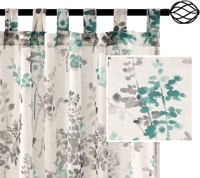 H.VERSAILTEX Linen Sheer Curtains for Living Room Sheer Panels 84 Inches Long Light Filtering Tab Top Window Treatment Drapes for Bedroom, 2 Panels, Vintage Classical Floral Print Turquoise and Taupe H.VERSAILTEX Linen Sheer Curtains for Living Room Sheer Panels 84 Inches Long Light Filtering Tab Top Window Treatment Drapes for Bedroom, 2 Panels, Vintage Classical Floral Print Turquoise and Taupe