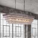 Wellmet Dining Room Crystal Chandelier, 40 Inch Antique Silver Rectangle Chandeliers 7 Lights 4 Tiers Farmhouse Ceiling Hanging Light, Vintage Large Light Fixtures for Kitchen Island, Living Room