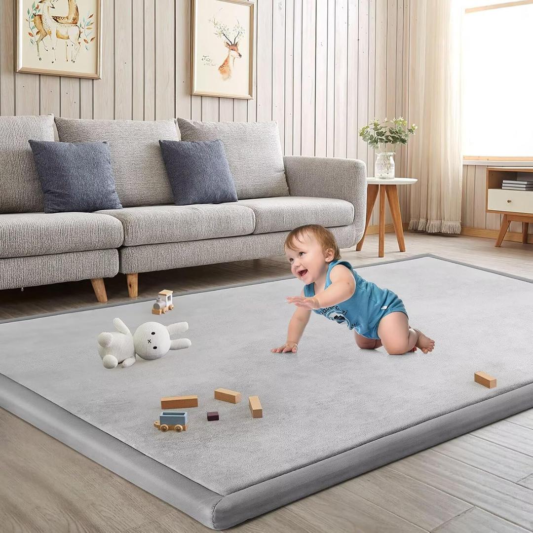 Baby Play Mat for Floor Nursery Rug Muscle Mat Area Rug Playroom Rug 79"x158" Playpen Mat Memory Foam 1.3" Thick Crawling Mat for Babies,Toddlers, Infants, Kids,A Light Gray