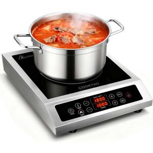 Stainless Steel Induction Cooktop, Professional Commercial Grade Single Burner Electric Cooktop, 1800W Hot Plate Portable Countertop Cooker with Temperature Control, Compatible with Magnetic Cookware