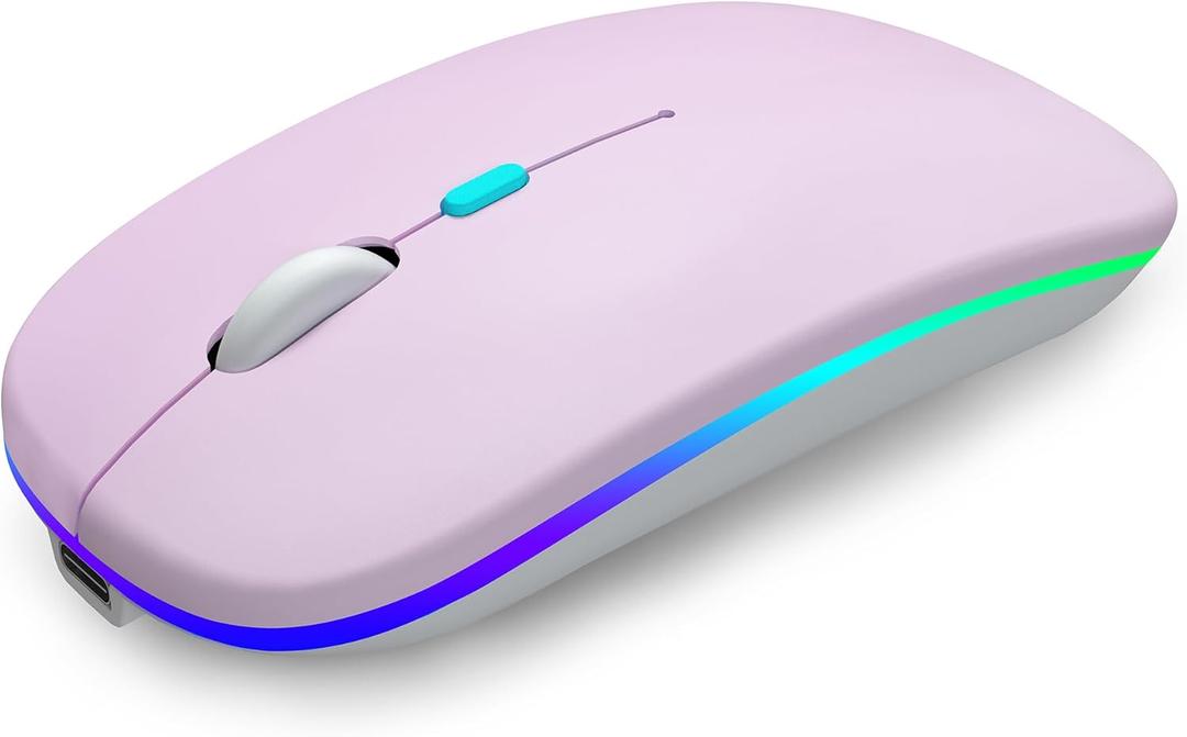 AIKOKOK Wireless Bluetooth Mouse, Rechargeable, Dual Mode Bluetooth 5.2 & 2.4G USB, LED Lights, Slim, Silent, Portable Computer Mouse for Laptop, PC, MacBook, iPad, Tablet (Pink)