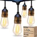 addlon LED Outdoor String Lights 48FT with Edison Vintage Shatterproof Bulbs and Commercial Grade Weatherproof Strand - ETL Listed Decorative Lights for Patio Garden (Black)