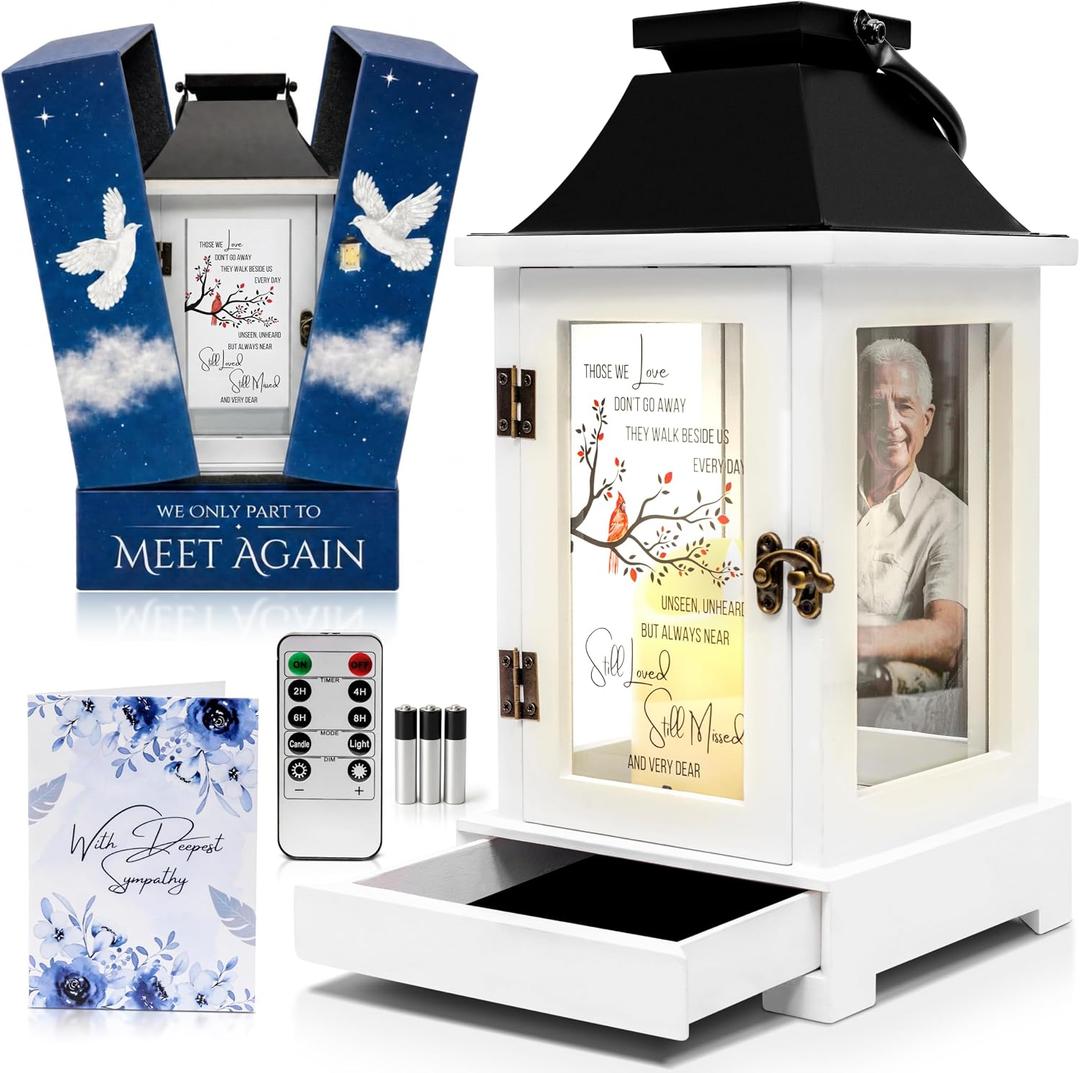 Memorial Lantern with Photo Frame & Keepsake Drawer | Ready-to-Gift Box