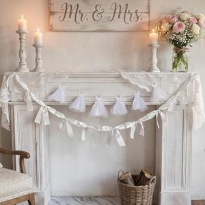 2Pcs Bridal Shower Banner Wedding Dress & Pre-Assembly White Ribbon Bow Garland for Wedding Reception Sign |Bride & Bachelorette Party Dcor, Bride and Groom Engagement Gift | Bridesmaid Favor Chair Banner