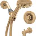 Moen Meena Bronzed Gold Single Handle Modern Shower Faucet with Handshower and Tub Spout for Bathtub, Valve Included, 82618BZG