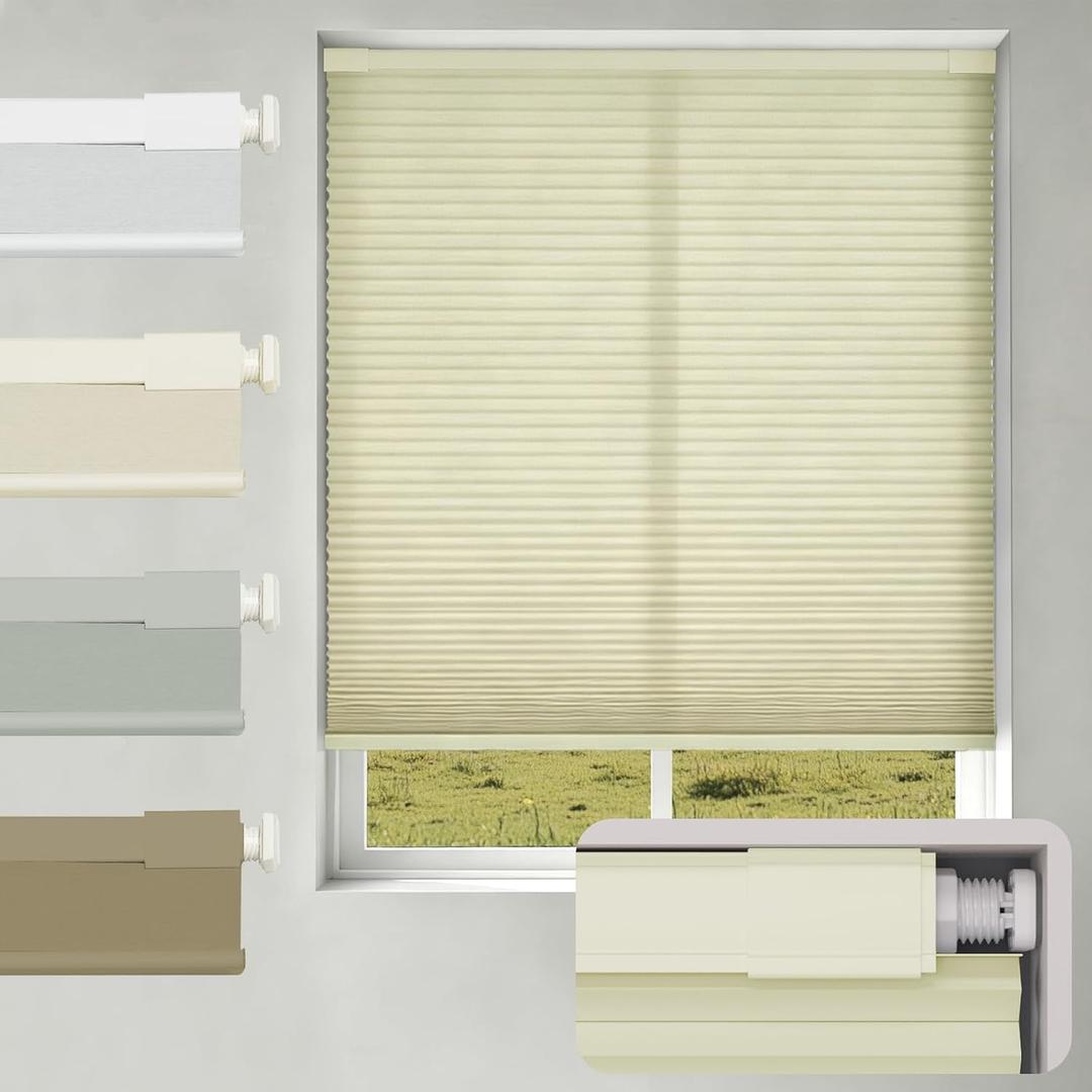 Changshade No Drill No Tools Light Filtering Cellular Shades,Cordless Blinds for Indoor Windows,Window Shades Honeycomb Blinds for Bedroom,Office,Home,48" w x 64" h,Beige