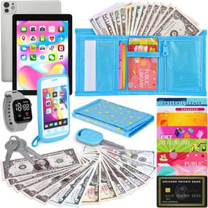 Play Wallet for Boys Toddler, 28Pcs Pretend Play Toys Wallet for Kids, Toddler Purse Accessories Includes Tablet, Toy Keys, Money, Kids Toys Christmas Birthday Gift for Boys Ages 3 4 5 6 7 8 9+