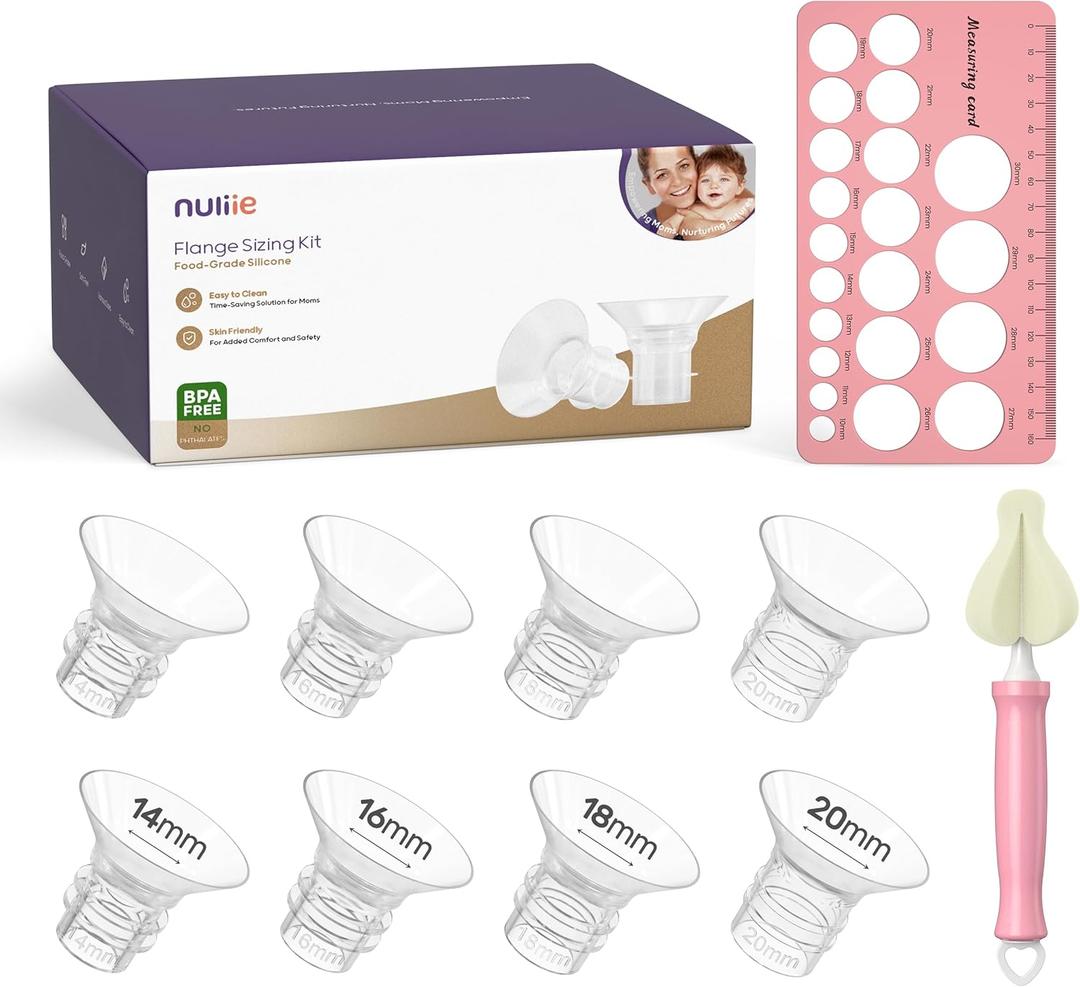 Nuliie 8PCS Flange Sizing Kit 14/16/18/20mm for 24mm Flange/Shield of Most Pumps, Silicone Flanges Insert for Momcozy/Spectra Electric Breast Pump, Pumping Essential Kit for Moms