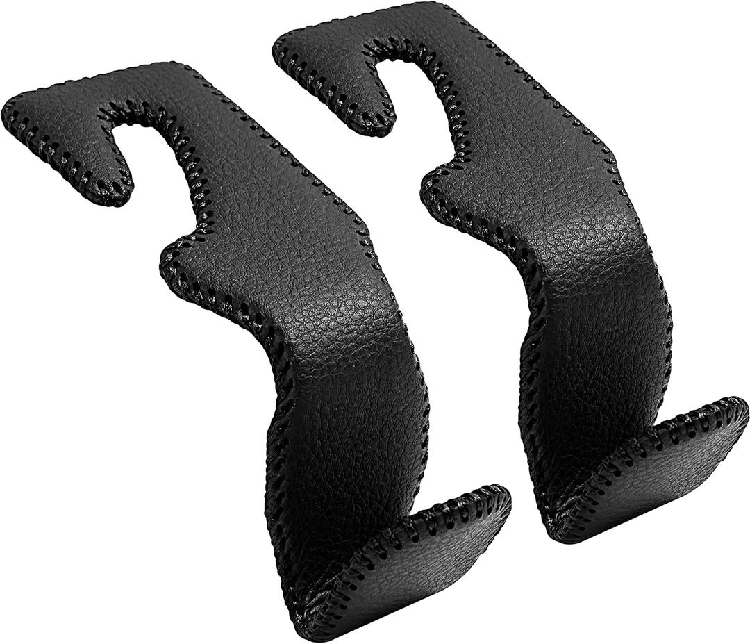 Headrest Hooks for Purses and BagsVehicle Back Seat Headrest Hanger Matching Cars Interior Genuine Leather Storage Holder Hook, 2 Pack, Black