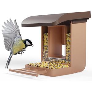 Bird Feeder Camera Case Compatible with Battery Cam Pro, Wyze Cam Outdoor v1/v2, Wyze Camera v4/v3/v3 Pro, 5 DIY Mounting Methods, with a Macro Lens (Solar Panel/Camera NOT Included), Brown