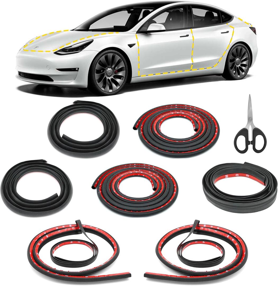 Car Weather Stripping for Tesla Model 3, Soundproof Seal for Wind Noise Reduction, Door & Trunk & A/B Pillar Rubber Seals