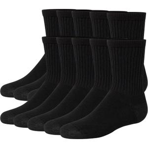 Hanes Boys' Uniform Crew, Moisture-Wicking Socks, Cushioned Foot Bottoms, 10-Pairs (Medium, Black)
