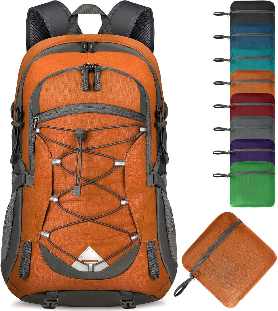 IGOLUMON Hiking Backpack 40L Packable Lightweight Camping Backpack Men Women Waterproof Hiking Daypack Outdoor Travel Daypack (Orange)