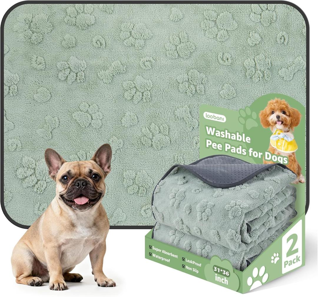 LOOBANI Washable Pee Pads for Dogs: 2 Pack Super Absorbent Reusable Puppy Pads, Leakproof and Waterproof Dog Training Pads Whelping Pads for Potty, Floor, Crate, Couch Bed and Travel, 31"x36"