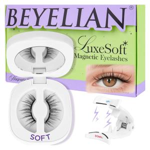 BEYELIAN Portable Magnetic Eyelashes with Applicator Kit AllInOne Box, Upgrade Soft Reusable Magnetic Lashes, No Glue Needed False Eyelashes for Eye YT40 (Lightweight & Comfortable)