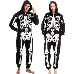 Spooktacular Creations Skeleton Costume - Unisex Adult Pajamas Plush Hoodie for Halloween and Themed Parties (XX-Large)