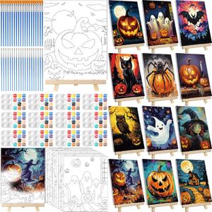 Zhanmai 12 Pack Pre Drawn Canvas for Painting Sip and Paint Kit 8" x 10" Paint Party Set Canvas Painting Pre Printed Canvases for Party Favor DIY Virtual Adult's Date Night(Halloween Pumpkin)
