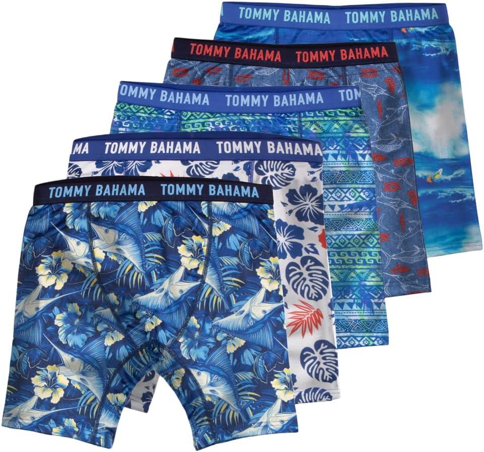 Tommy Bahama Boy's 5-Pack Athletic Compression Shorts - Soft, Tag Free Sports Underwear Multipack for Kids and Toddlers (Blue/Green/White)