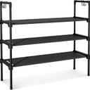 LANTEFUL 3 Tier Shoe Rack for Closet, Shoe Organizer with 5 Hooks, Long Shoe Shelf Storage for Sneaker and Boot Stackable Free Standing Shoe Rack for Entryway, Garage, Small Spaces, Dorm
