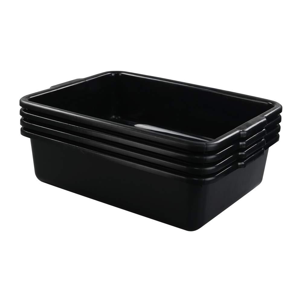 13 L Plastic Commercial Bus Tubs, 4 Pack Rectangular Washing Up Bowl, Black