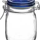 Bormioli Rocco Fido Square Jaw with Blue Lid, 25-1/4-Ounce, 149520M04121197 (25.25 fl oz, Clear)