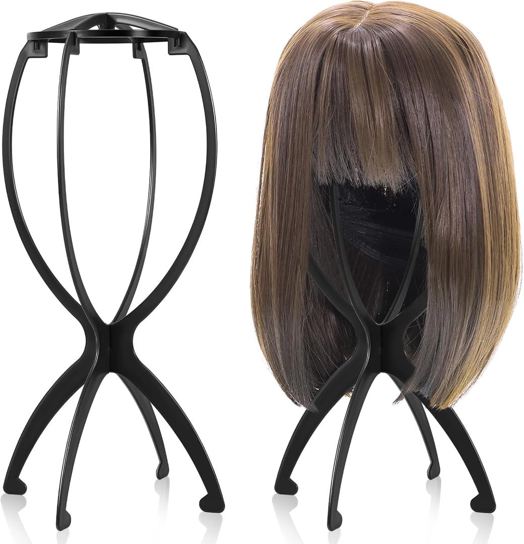 obeoby Wig Stand, Portable Wig Holder Wig Head Stand for All Wigs Travel Wig Hair Stylist Gifts for Women(black (2 pack))