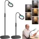 10X Magnifying Glass with Light and Stand, Flexible Gooseneck Magnifying Floor Lamp with Light, 3-in-1 LED 5 Color Modes, Stepless Dimmable Lighted Magnifier Hands Free for Close Work, Crafts, Reading (Black)