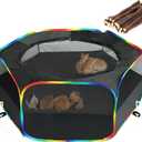 LUCKITTY Small Animal Playpen, Chick Brooder Box, Guinea Pig Hamster Indoor Playpens & Outdoor Pet Cage Tent with Cover Top, for Kitten/Ferret/Hedgehog/Rabbit/Duckling, Black & Rainbow