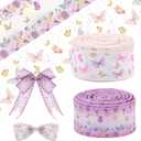 Tigeen 2 Rolls 20 Yards Butterfly Wired Edge Ribbon 1.6" Purple Butterfly Flower Burlap Ribbon for Gift Wrapping DIY Crafts Wreath Bow Thanksgiving Wedding Baby Shower Birthday Party Decoration