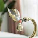 Leaf Shaped Curtain Holdbacks 2pcs, Handmade Metal Curtain Side Holders for Wall, Antique Brass Curtain Tieback Hook Pull Backs for Drapes Window Home Decoration (Antique Brass)