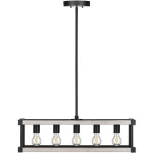Sylvania 27" Island Pendant Light Fixture, 5-Bulb, Adjustable Height with Accessories Included, Hardwire, Faux Wood/Black Matte Finish - 1 Pack (63587)