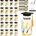 20 Sets 2026 Graduation Table Decoration with LED Lights, Mason Jar Graduation Centerpieces for Tables with Class of 2026 Felt Cap, Paper Roll, Stickers, College High School Grad Party Gifts(Black)