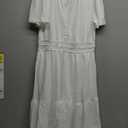 Simplee Womens 2025 Summer Mini Dress Eyelet Short Sleeve Cocktail Short Dresses Cute A Line Sun Dress with Pockets(White M)