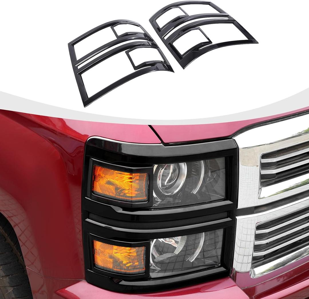 for Silverado Headlight Bezels Covers, Front Head Light Guard Trim Compatible with 2014-2018 Chevy Silverado Accessories, Black