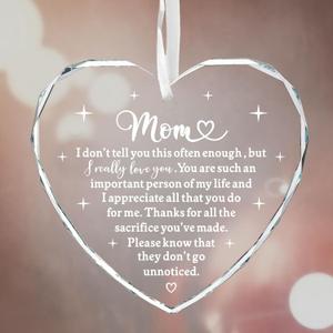 2 x Birthday Gifts for Mom from Daughter, Glass Heart Ornament for Mother Stepmom Mother in Law, Best Mom Ever Gift from Son, Retirement Sentimental Gift for Christmas Thanksgiving