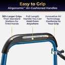Air-Go Foldable Walker with Seat, Rollator Walkers for Seniors with Airgonomic Grips, Adjustable Height 4'9"-6'7", 300 lb Capacity, Blue
