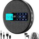 CD Player Portable, Rechargeable Portable CD Player with Dual Speakers and Anti Skip,CD,USB,AUX,LCD Display,Backlit Button,5 EQ,A-B Repeat,10 Speeds for Home Car Fabric, Black