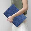 DTangLsm for MacBook Air 13 inch Case 2026 2025 2024-2022 M5 M4 M3 M2 A3449 A2681 A3113 A3240, Elegant Textured Leather Hard Case for MacBook Air M5 13.6 inch Cover+Keyboard Skin, Blue Embossed Floral