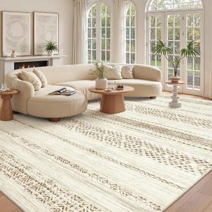 Miukiki 10x14 Area Rugs for Living Room Moroccan Washable Rugs Non Slip Indoor Floor Carpet Foldable Large Soft Area Rug with Low Pile for Dining Room Bedroom Office (Brown,10'x14')