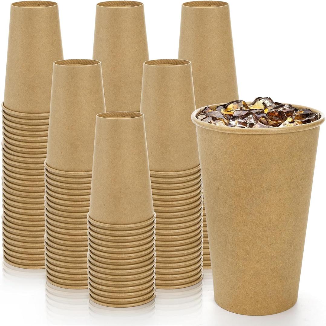 180 Pack 16 Oz Paper Coffee Cups, Kraft Disposable Brown Paper Cups, Unbleached Leak-proof Hot Drink Cup Water Beverage Juice Drinking Container for Home, Party, Office, Cafe