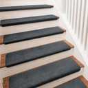 PURE ERA Carpet Stair Treads Ultra Plush 9.5" X 30"Soft Bullnose Indoor Stair Protectors Pet-Friendly Non-Slip Skid Resistant Tape Free Washable Reusable(14 Pieces,Dark Gray)