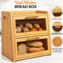 Gennua Kitchen Extra Large Bamboo Bread Box for Kitchen Countertop, Wooden Double Layer Breadbox Provides Double the Storage, Holds Multiple Loaves, Durable & Beautiful with Frosted Acrylic Panels