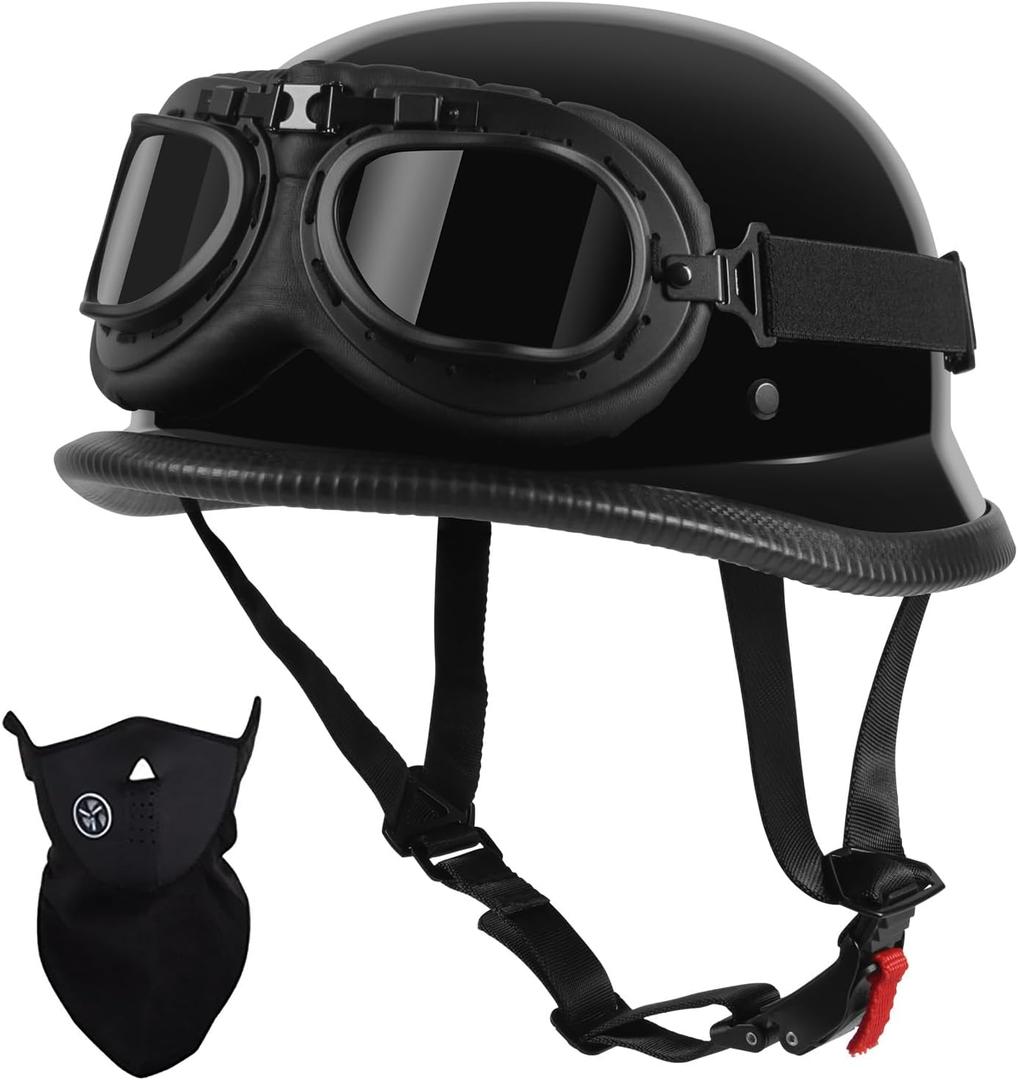 Motorcycle Half Helmet, Vintage Half Helmet, Half Shell Open Polo Cap, Unisex, DOT CertifiedFit for Men and Women (Medium, Black)