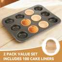 Artcochan 2 Pack Muffin Pan with 100 Cupcake Liners, 12 Cup Nonstick Cupcake Pan for Baking, Carbon Steel Baking Supplies Muffin Tin