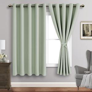 JIUZHEN Light Green Blackout Curtains with Tiebacks Thermal Insulated, Light Blocking and Noise Reducing Grommet Curtains for and Living Room, Set of 2 Window Curtain Panels, 60 x 63 Inch Length (60"W x 63"L (Pack of 2))