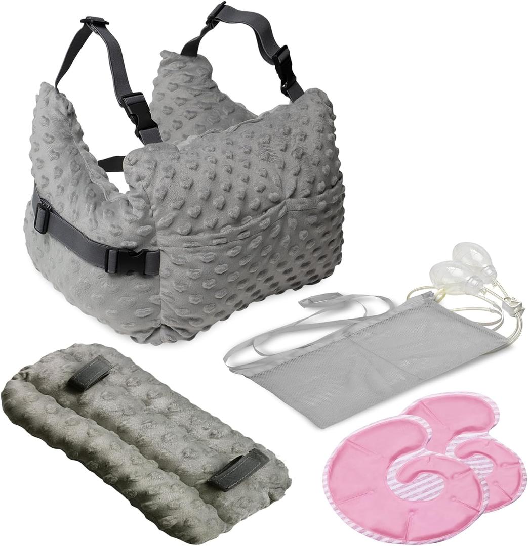 Zomaple Mastectomy Pillow - Post Surgery Pillow, Mastectomy Recovery Must Haves, Breast for After Heart Surgery, Reduction & Augmentation Patients Sleeping, Recovery Seatbelt Protection-Surgery Gift (Grey Heart Press Pillow+seatbelt+shower Lanyard+breast Pack)