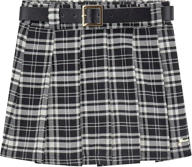 Black white check combo twill pleated mini skirt guess