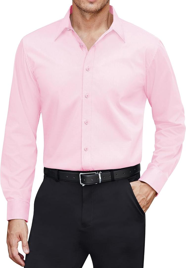 J.VER Men's Dress Shirts Stretch Stain Shield Long Sleeve Solid Formal Shirt Business Casual Button Down Shirts, XL