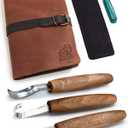 BeaverCraft Wood Spoon Carving Tools Kit S14x Deluxe - Whittling Tools Set Includes Sloyd Wood Carving Knife, Hook Knife, Gouge, Leather Roll-Up Case & Leather strop with Polishing Compound