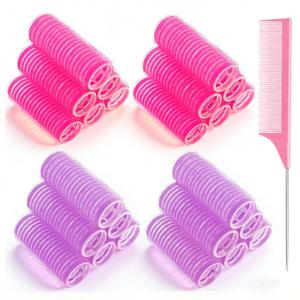 24 Pcs Self-Grip Small Hair Rollers Set, Curlers for Women Short Hair and Bangs, No Heat Hair Curlers to sleep in, Birthday Mothers Day Gifts(25 mm, Rose Red and Purple)